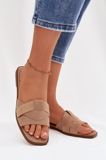 Chaussons Appartement pour femmes avec des bandes en daim écologiqueoÀe beige Florane