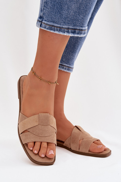 Slippers Dames plat Met Strepen van eco-suèdeoIne beige Florane