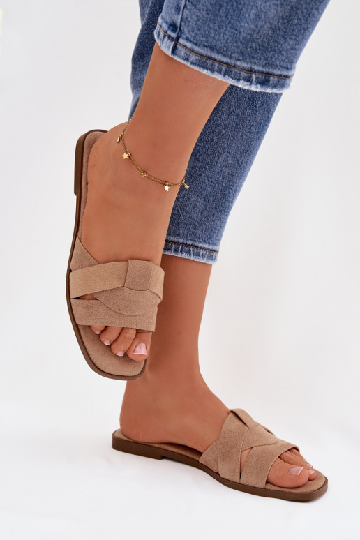 Slippers Dames plat Met Strepen van eco-suèdeoIne beige Florane