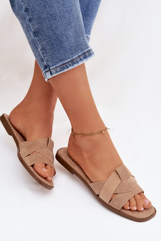 Slippers Dames plat Met Strepen van eco-suèdeoIne beige Florane