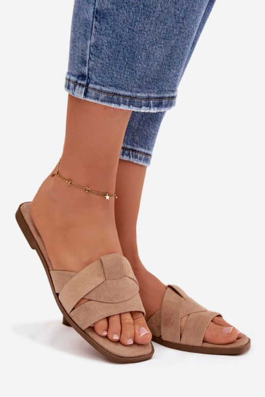 Chaussons Appartement pour femmes avec des bandes en daim écologiqueoÀe beige Florane