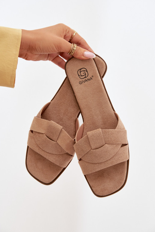 Slippers Dames plat Met Strepen van eco-suèdeoIne beige Florane