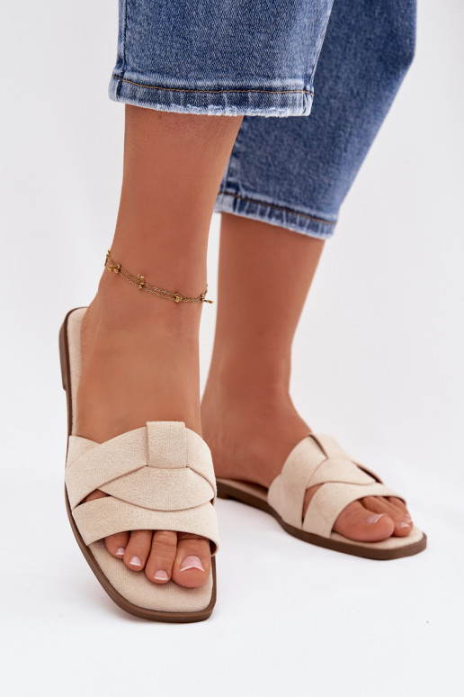 Slippers Dames plat Met Strepen van eco-suèdeoIne ivoor Florane