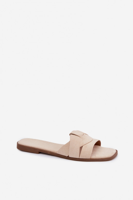 Chaussons Appartement pour femmes avec des bandes en daim écologiqueoÀe couleur ivoire Florane