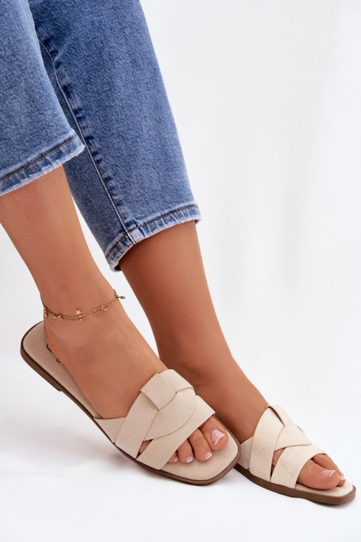 Slippers Dames plat Met Strepen van eco-suèdeoIne ivoor Florane