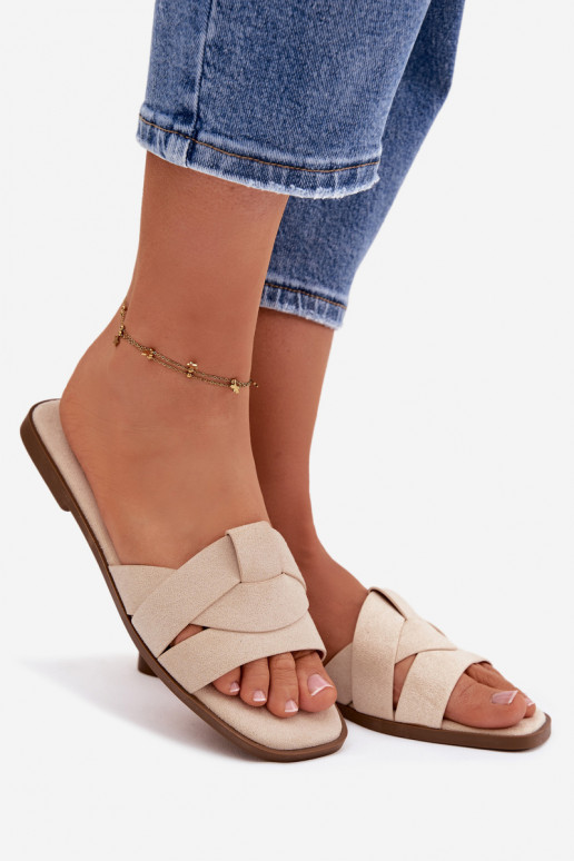 Chaussons Appartement pour femmes avec des bandes en daim écologiqueoÀe couleur ivoire Florane