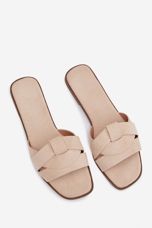 Chaussons Appartement pour femmes avec des bandes en daim écologiqueoÀe couleur ivoire Florane