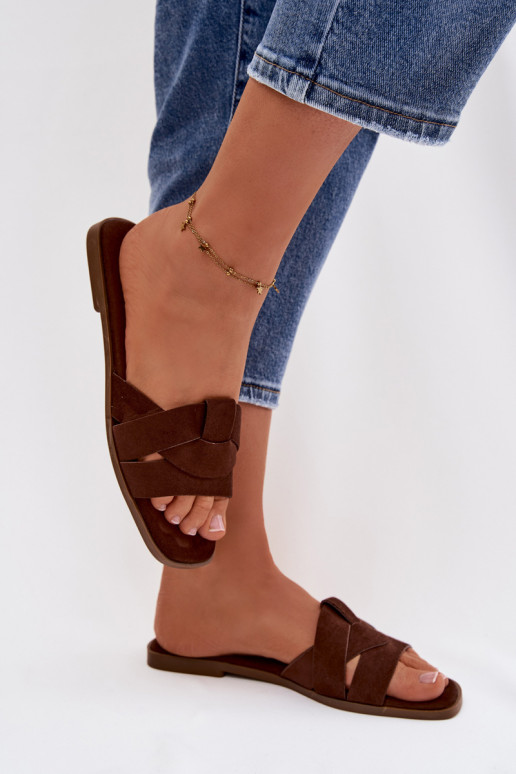 Chaussons Appartement pour femmes avec des bandes en daim écologiqueoÀe CzekoladoÀe Florane