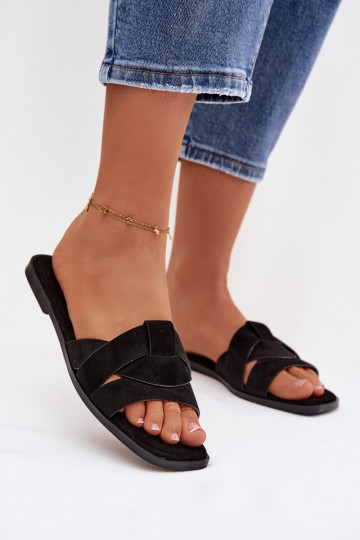 Chaussons pour femmes à talons bas noirs en suède synthétique Florane