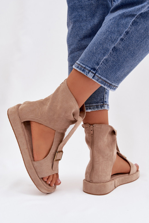 Damensandalen mit einem Stiefel Beige Coralya