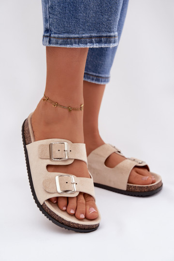 Ivoorkleurige Oliena dames slippers met gespen