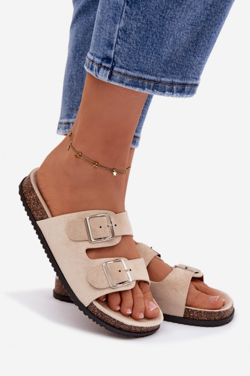 Ivoorkleurige Oliena dames slippers met gespen