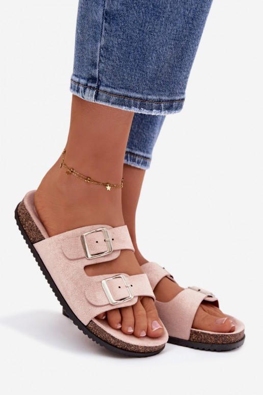 Dames lichtroze slippers met gespen „Oliena"