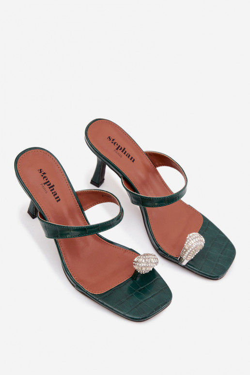 Damespantoffels met dunne hakken Met sierlijk Detalem ButelkoIna Zieleń Lorissa