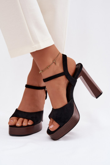 Sandales à talons hauts pour femme et plateformeen daim écologiqueu couleur noire Gralisse