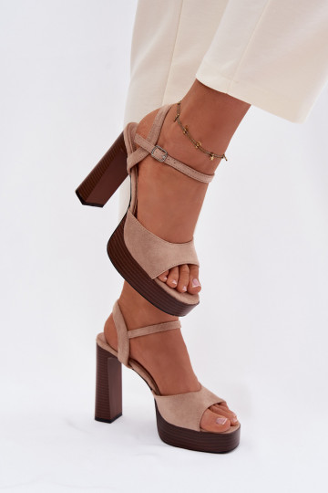Sandales à talons hauts pour femme et plateformeen daim écologiqueu beige Gralisse