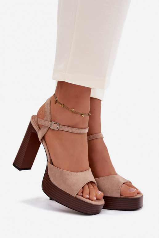 Damen-Sandalen mit hohen Absätzen und Plattformaus Öko-INildlederu Beige Gralisse