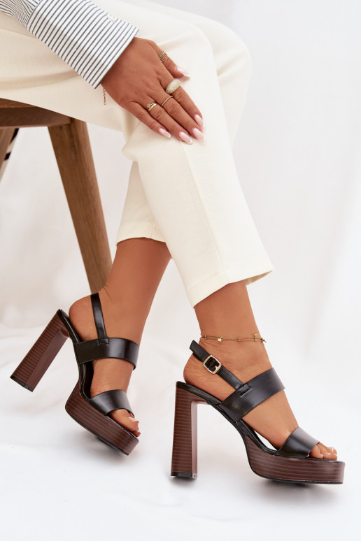 Sandales à talons hauts pour femme et plateforme Eko Peau couleur noire Hanelia