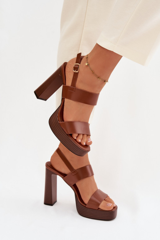 Damen-Sandalen mit hohen Absätzen und Plattform Eko Haut braune Farbe Hanelia