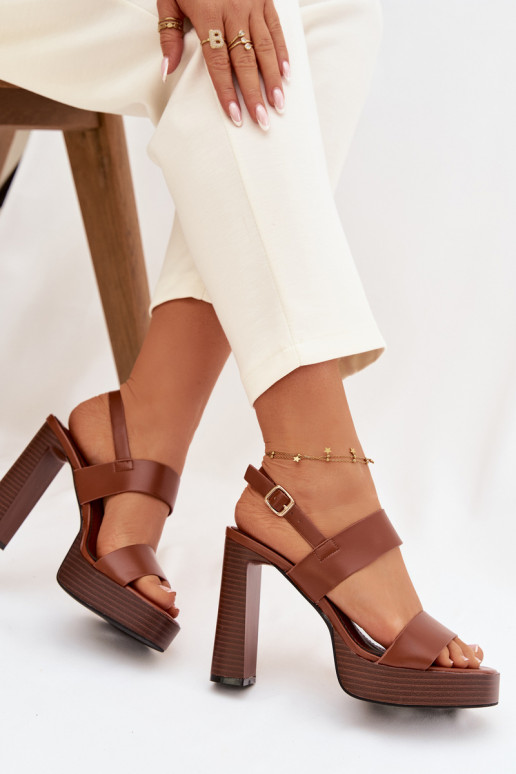 Damen-Sandalen mit hohen Absätzen und Plattform Eko Haut braune Farbe Hanelia