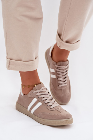 Zazoo N1068 - Baskets basses en simili cuir pour femmes couleur sable