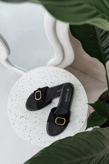 Damespantoffels met brede hakken met gouden gespen zInart Selivelle