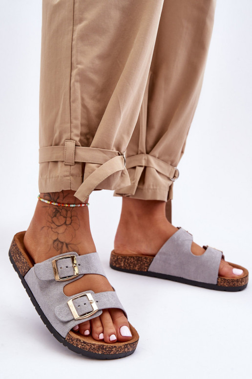 Damesslip-on-slippers Op een kurkzool grijs Cortina