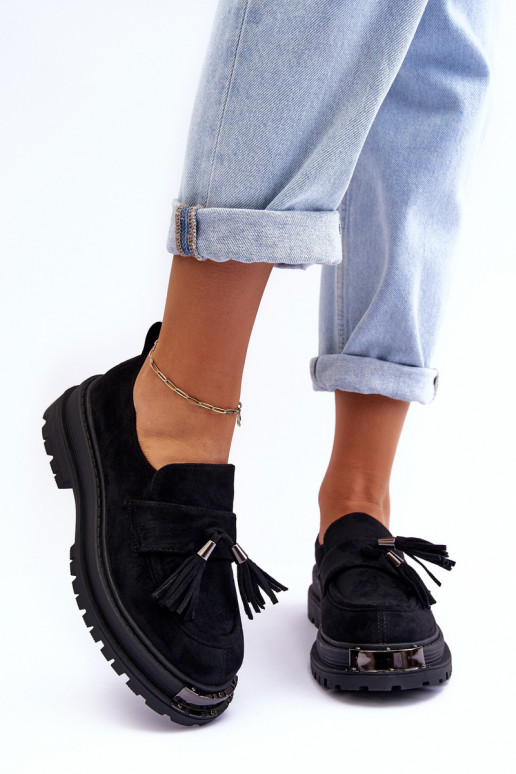 en daim chaussures mocassins pour femmes couleur noire Ramvli