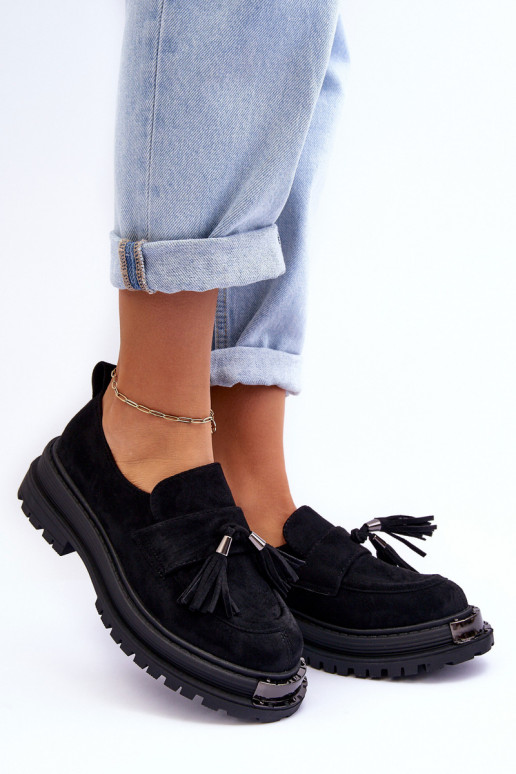 en daim chaussures mocassins pour femmes couleur noire Ramvli