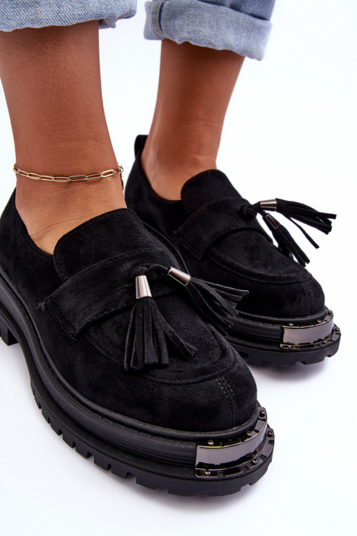 en daim chaussures mocassins pour femmes couleur noire Ramvli