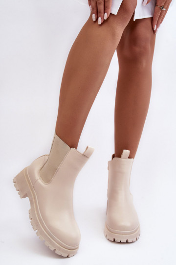Haut stylische Stiefel mit Reißverschlüssen Beige Pitrese 2