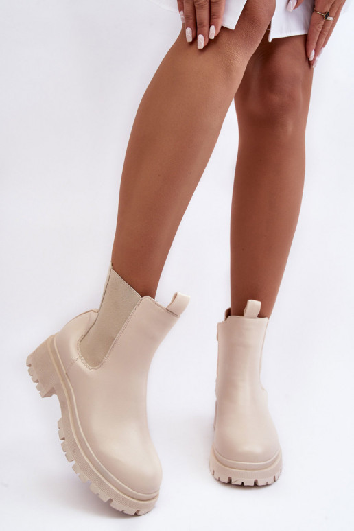 Peau bottes élégantes avec fermetures éclair beige Pitrese