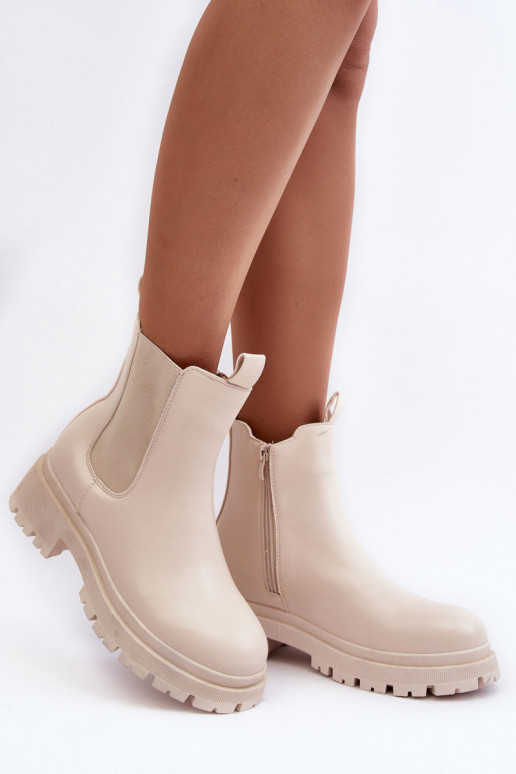Haut stylische Stiefel mit Reißverschlüssen Beige Pitrese