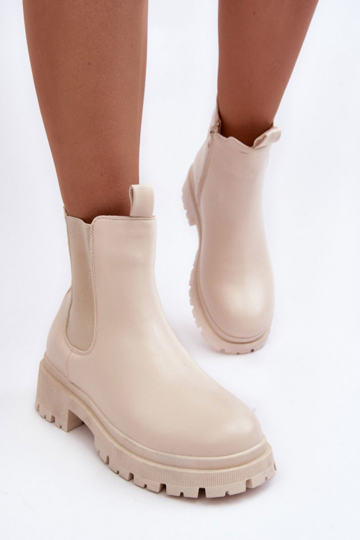Peau bottes élégantes avec fermetures éclair beige Pitrese