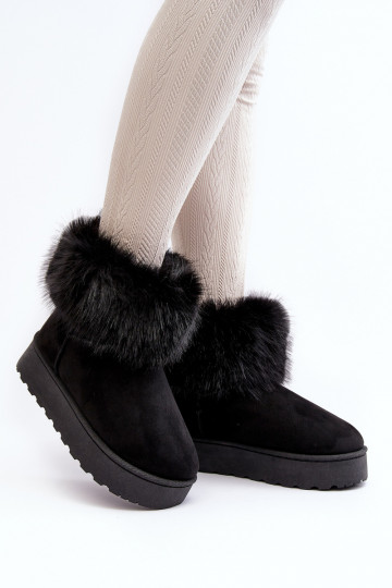 Feminin Schneestiefel mit einer Plattform mit Pelzmantel schZuarze Farbe Es mussncy 2