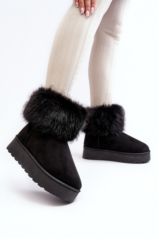 Féminin Bottes de neige avec une plateforme avec un manteau de fourrure couleur noire Il fautncy