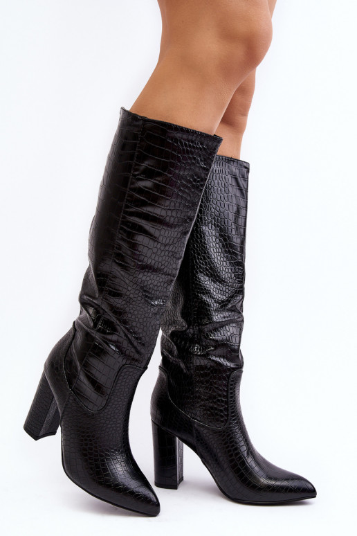 bottes pour femmes avec des talons réchauffer modèles de serpent couleur noire Delul