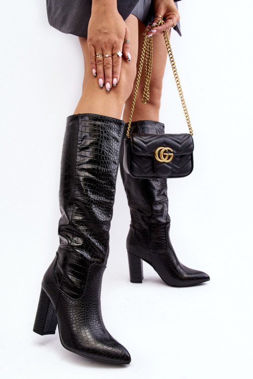 bottes pour femmes avec des talons réchauffer modèles de serpent couleur noire Delul