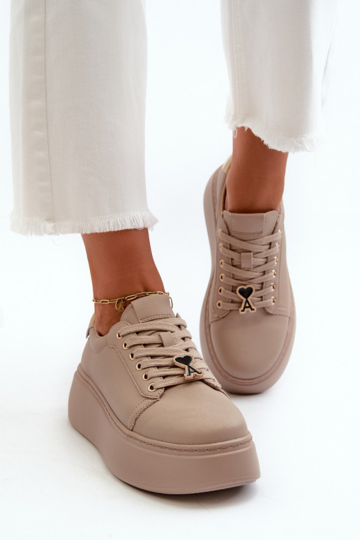 Dames Leer Sneakers model schoenen met platform beige Vinceza 66700