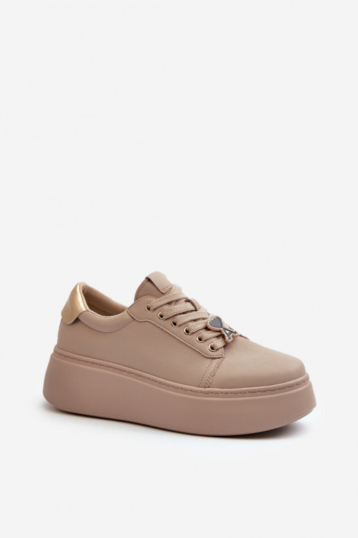 Féminin Peau Chaussures modèle baskets avec une plateforme beige Vinceza 66700