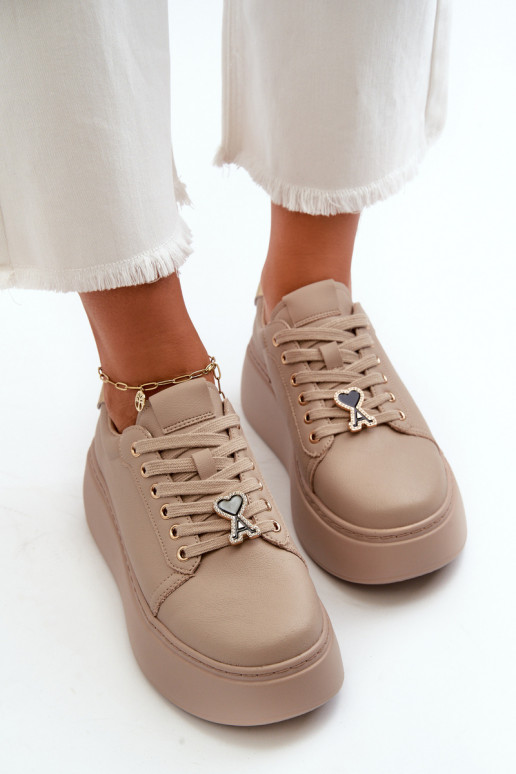 Féminin Peau Chaussures modèle baskets avec une plateforme beige Vinceza 66700