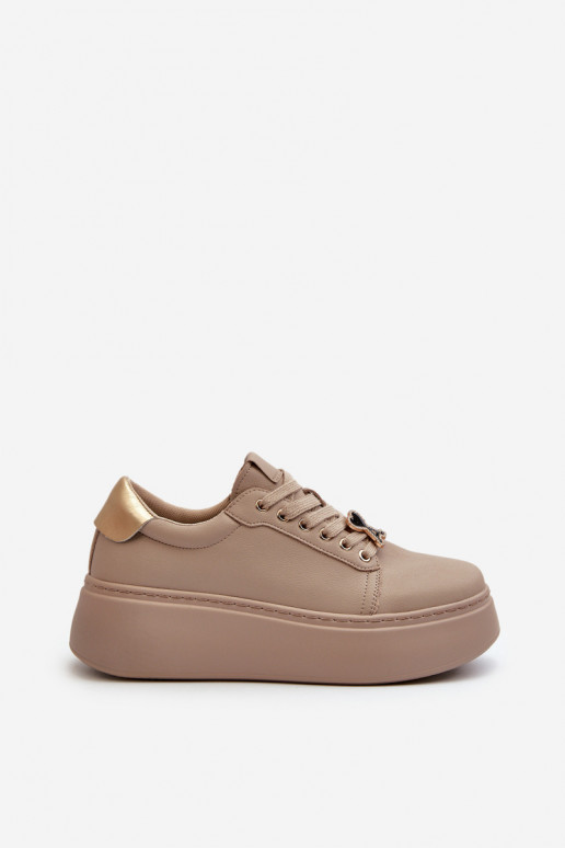 Dames Leer Sneakers model schoenen met platform beige Vinceza 66700