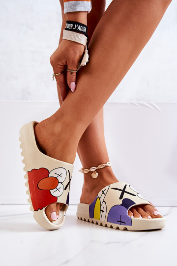 Rubber SlippersOpafdrukkeniem beige Monsters