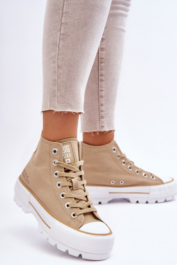 Hoog materiaal vrijetijdsschoenen met platform Big Star LL274160 beige