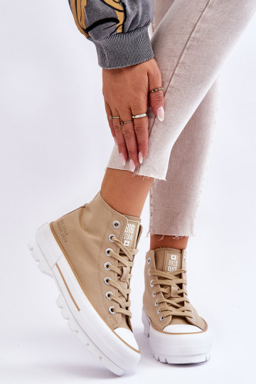 Hoog materiaal vrijetijdsschoenen met platform Big Star LL274160 beige 2