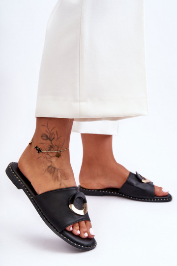 Feminin Hausschuhe mit Ornamenten schZuarze Farbe Sherry 2