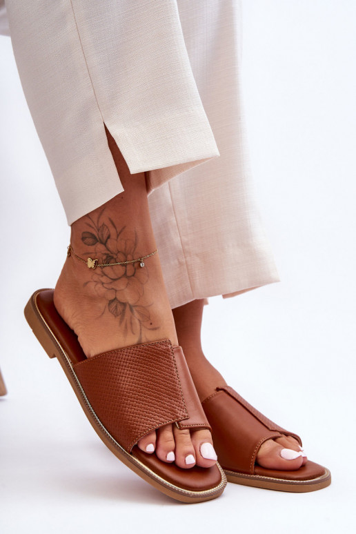 Damenhausschuhe Haut braune Farbe Harmony