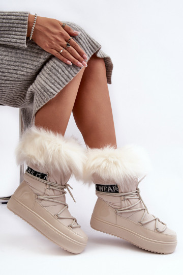 Feminin Schneestiefel mit Schnürsenkeln elfenbeinfarbe Santero