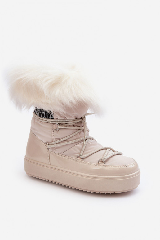 Feminin Schneestiefel mit Schnürsenkeln elfenbeinfarbe Santero