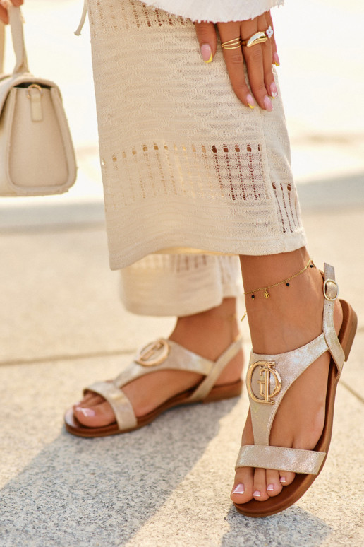 Flache Sandalen für Damen mit Ornamenten S.Barski KV27-051 goldene Farbe